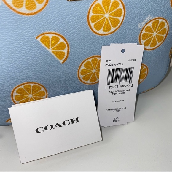 Coach Oranges Mini Camera Crossbody Bag with Orange Citrus Print in Blue - Picture 7 of 9